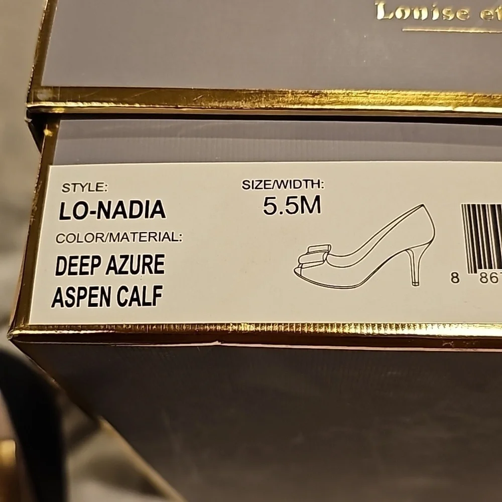 Louise etc Cie Lo-Nadia navy pumps with gold accents deep azure aspen calf
